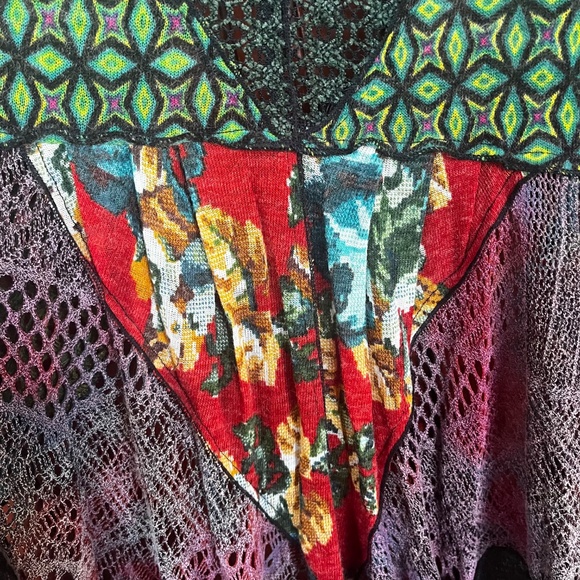 Dor Dor Couture Green Multi Mixed Media Artsy Sleeveless Sweater Cardigan Sz M - Picture 6 of 9